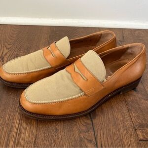 Ralph Lauren Bench Made Italy Penny Loafers Leather Cognac Canvas Professor 11 D